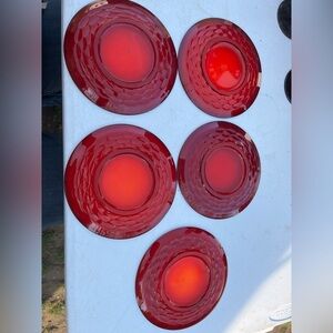 Ruby Red Pressed Glass Saucer / Small Plates